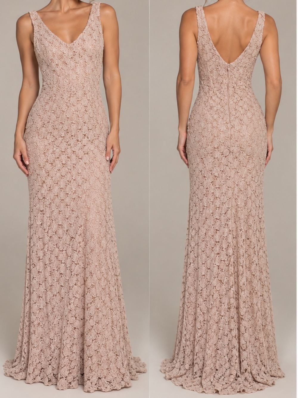 Badgley Mischka Blush Pink Lace Maxi Gown Size 6 – Vintage Formal Dress